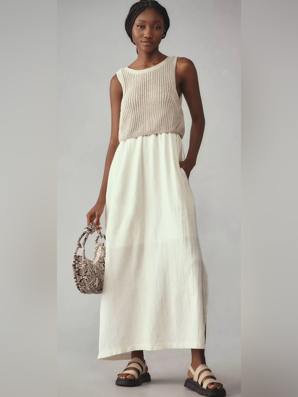 Anthropologie Moth Sleeveless Sweater Twofer Maxi Dress Size Medium Cotton